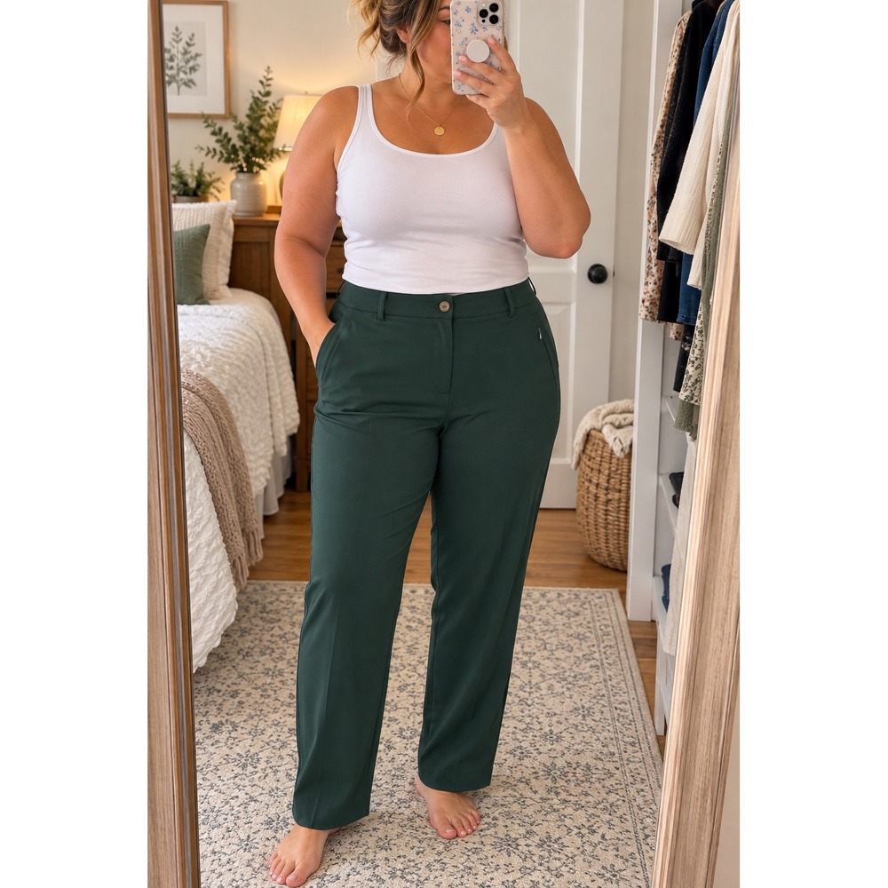 J.Jill Comfort Waist Straight Leg Pants 22 Green Zip Pockets NWOT